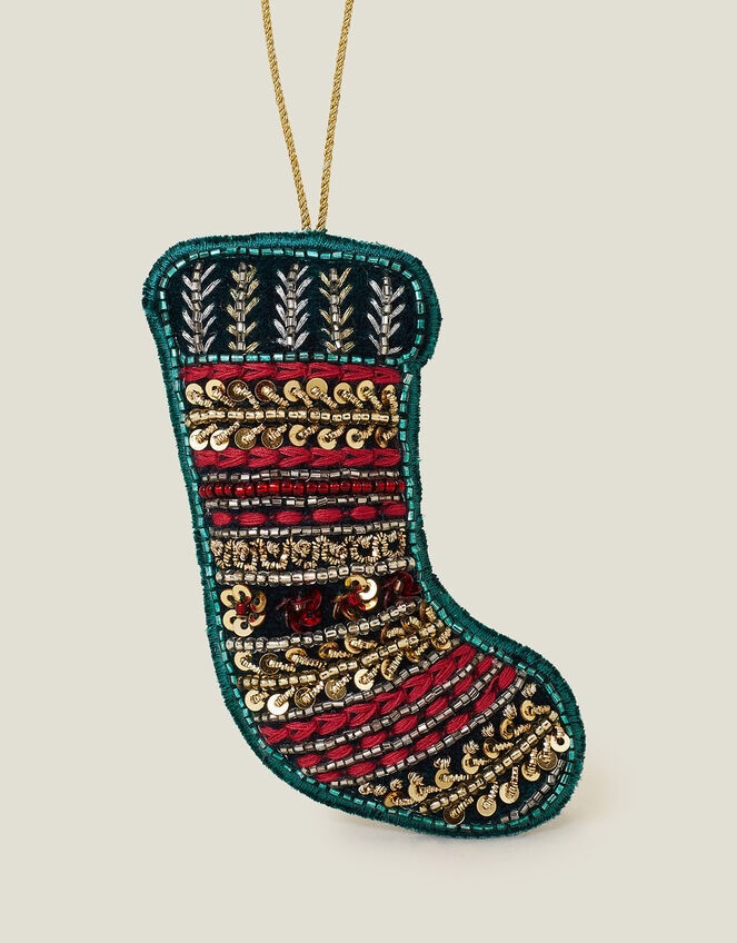 Embellished Christmas Stocking Hanging Decoration, , large