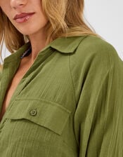 Long Sleeve Beach Cover Up Shirt, Green (KHAKI), large