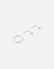 Stainless Steel Nose Stud and Hoop Set of Three, Silver (SILVER), large