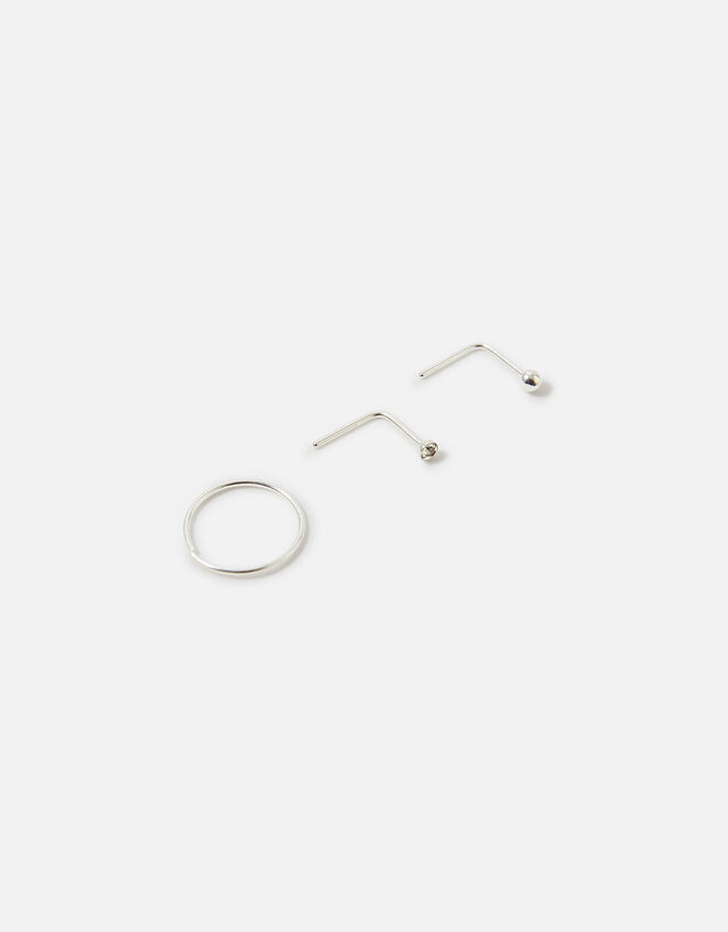 Stainless Steel Nose Stud and Hoop Set of Three, Silver (SILVER), large