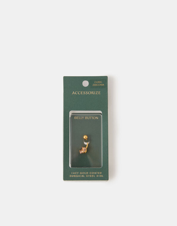 14ct Gold-Plated Surgical Steel Heart Belly Bar, , large