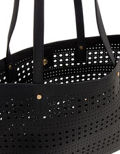 Perforated Shopper with Detachable Zip Pouch, Black (BLACK), large