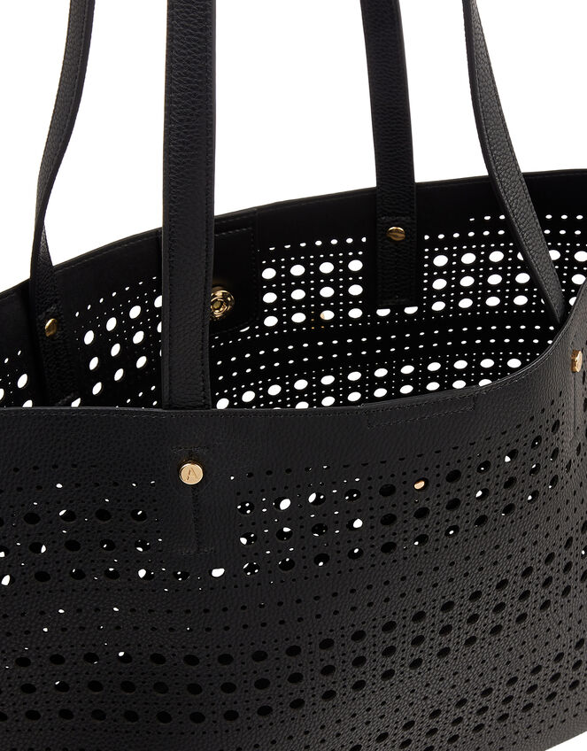 Perforated Shopper with Detachable Zip Pouch, Black (BLACK), large
