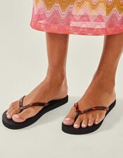 Tortoiseshell Strap Flip Flops, Black (BLACK), large