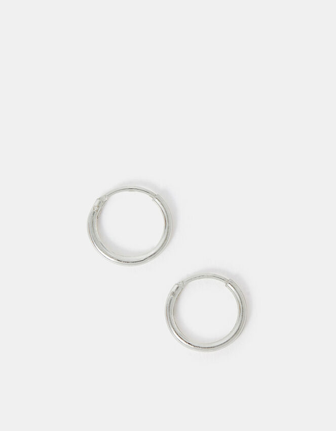 Sterling Silver Simple Huggie Hoops, , large