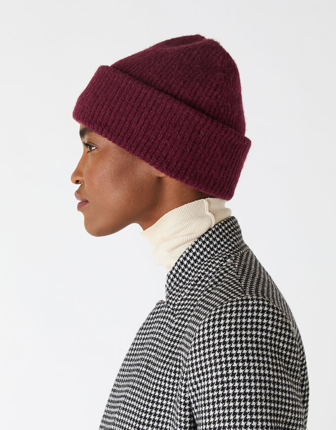 Compton Fluffy Beanie Hat, Red (BURGUNDY), large