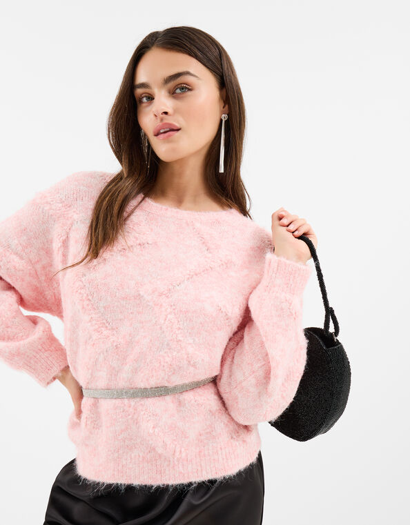 Textured Knit Jumper, Pink (PINK), large