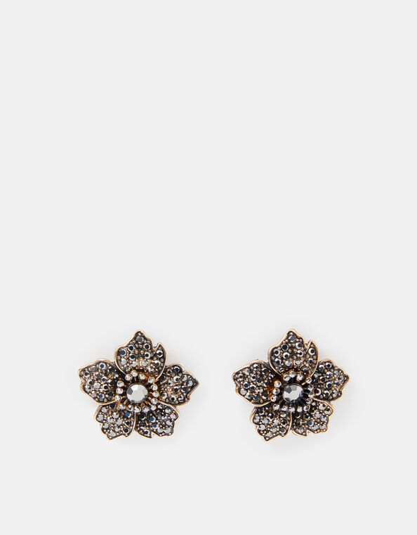 Rhinestone Flower Stud Earrings, , large