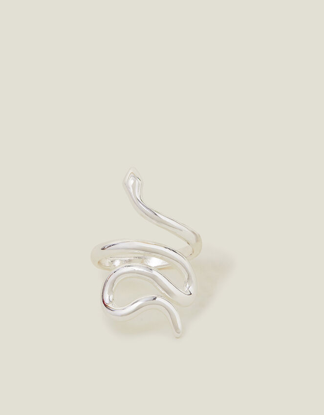 Sterling Silver-Plated Adjustable Snake Ring, , large