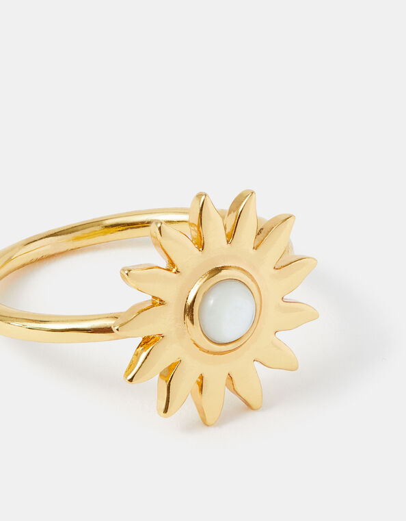14ct Gold-Plated Mother Of Pearl Sun Ring, Gold (GOLD), large