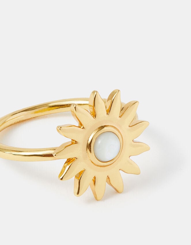 14ct Gold-Plated Mother Of Pearl Sun Ring, Gold (GOLD), large
