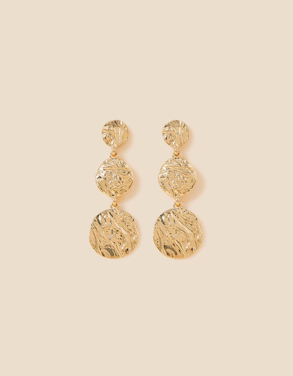 Textured Circle Long Drop Earrings, , large