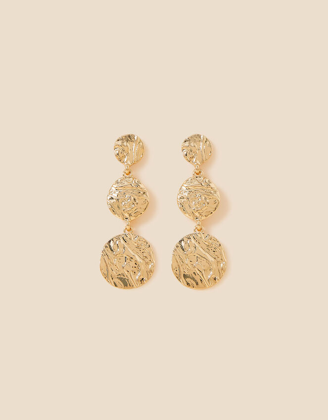 Textured Circle Long Drop Earrings, , large