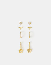 4-Pack 14ct Gold-Plated Dragonfly Stud & Hoop Earrings, , large