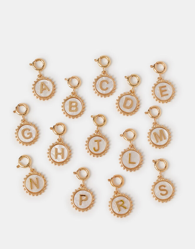 Initial Pearl Coin Jewellery Charm , Gold (GOLD), large