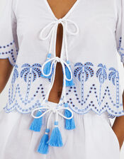 Palm Embroidered Tie Top, White (WHITE), large