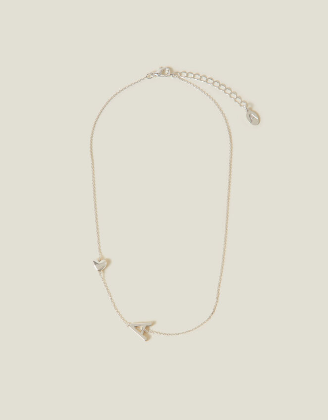 Heart Initial Necklace, Silver (SILVER), large