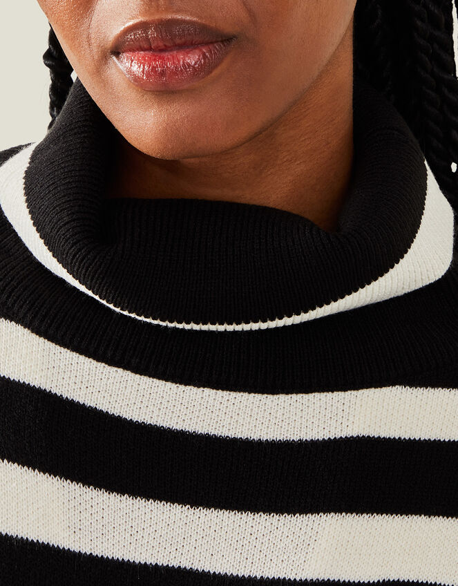 Stripe Roll Neck Poncho, Black (BLACK WHITE), large