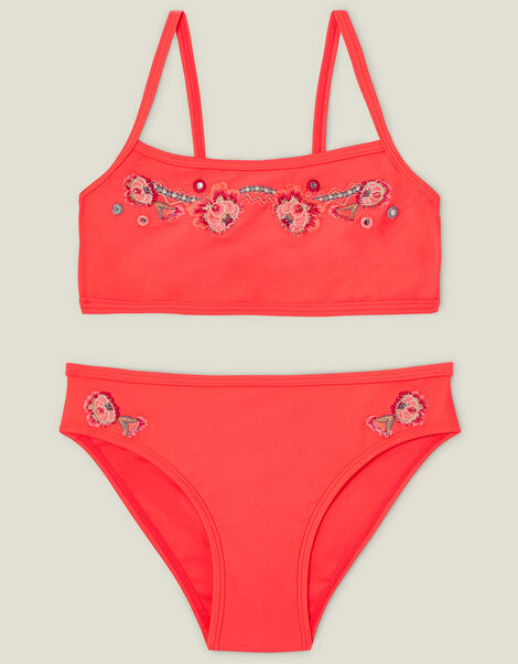 Girls Archive Embroidered Bikini, Orange (CORAL), large