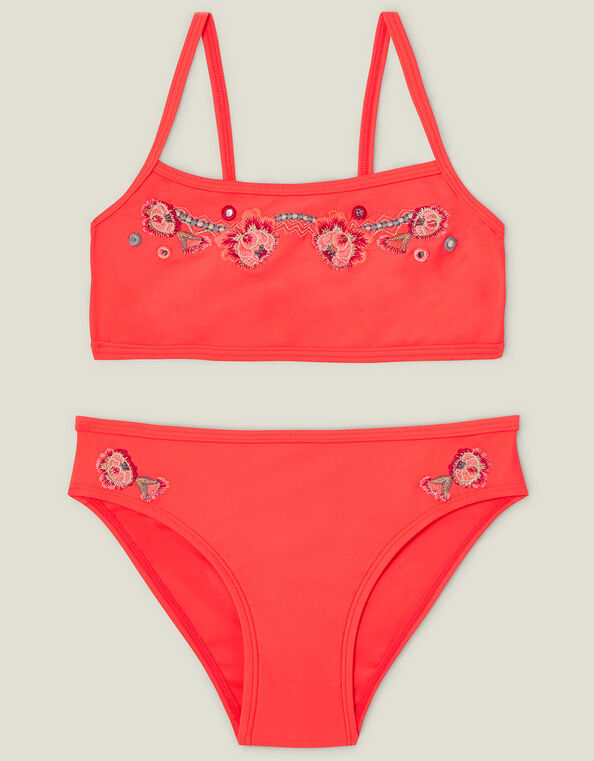 Girls Archive Embroidered Bikini, Orange (CORAL), large
