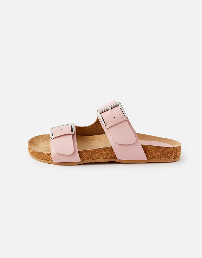 Buckle Footbed Leather Sandals , Pink (PINK), large