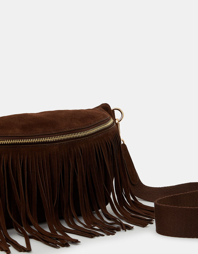 Suede Fringe Cross Body Sling Bag, , large