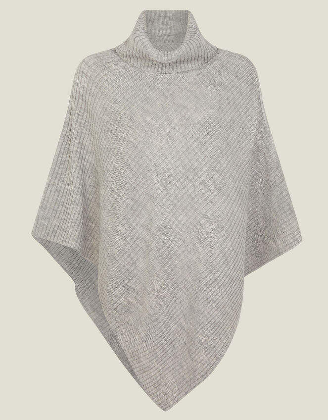 Roll Neck Rib Knit Poncho, , large