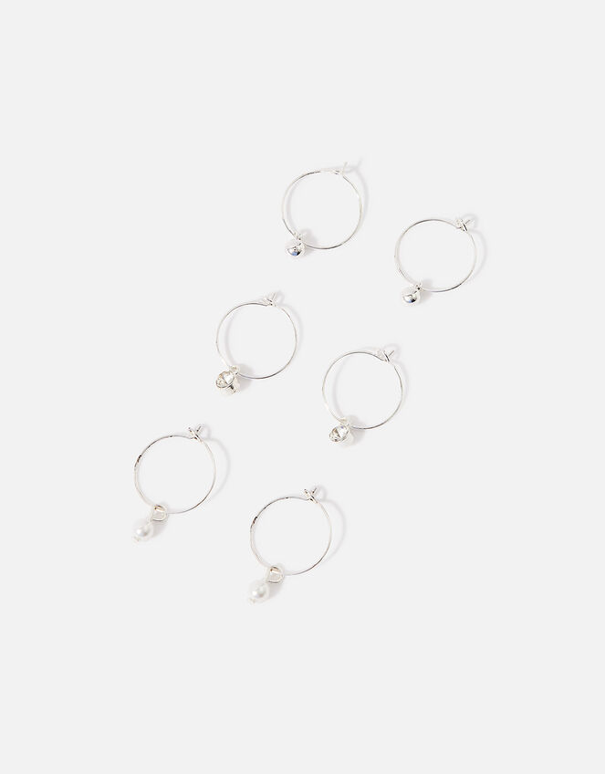 Ball and Crystal Hoop Earrings Set of Three, , large