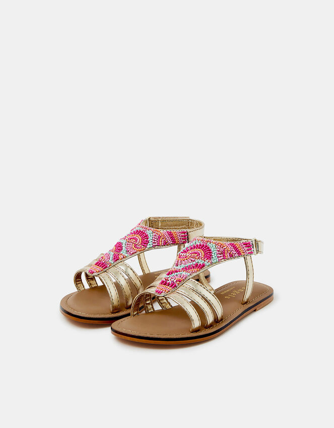 Girls Beaded Gladiator Sandals, Multi (BRIGHTS MULTI), large