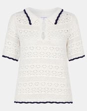 Knitted Polo Shirt, Ivory (IVORY), large