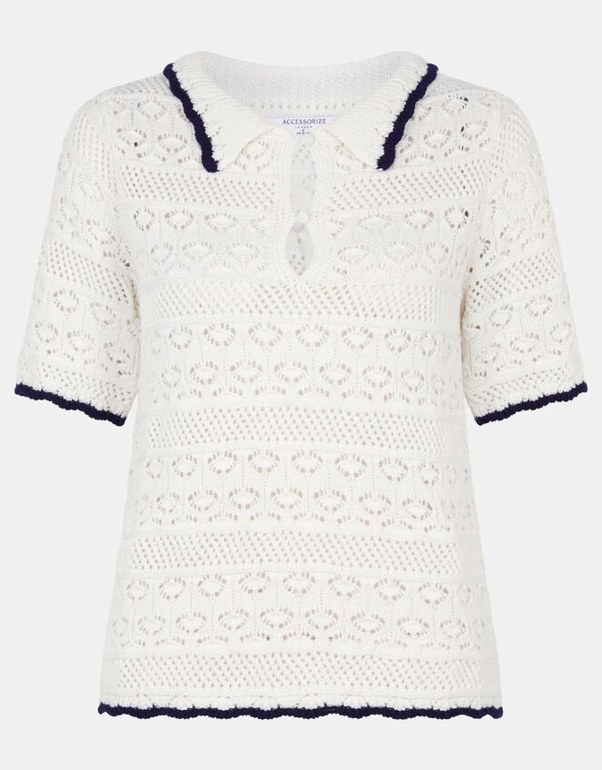 Knitted Polo Shirt, Ivory (IVORY), large