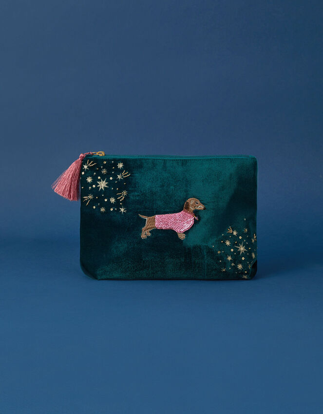 Large Velvet Sausage Dog Pouch, , large