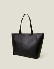 Smooth Faux Leather Tote Bag, Black (BLACK), large