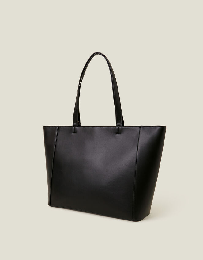 Smooth Faux Leather Tote Bag, Black (BLACK), large
