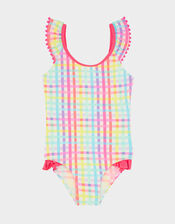 Girls Rainbow Check Swimsuit, Multi (BRIGHTS-MULTI), large
