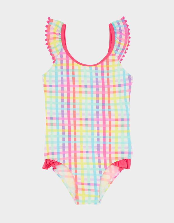 Girls Rainbow Check Swimsuit Multi, Multi (BRIGHTS-MULTI), large