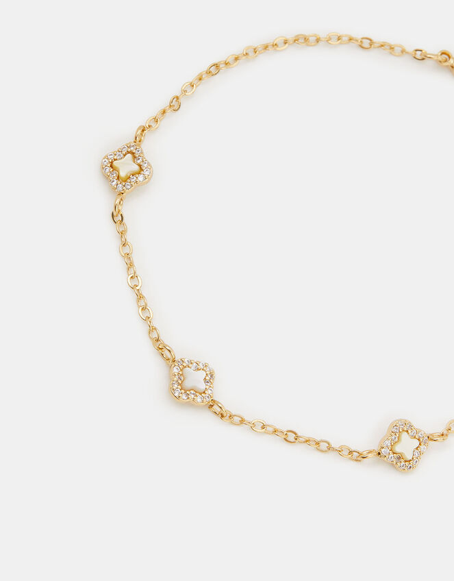 14ct Gold-Plated Mother of Pearl Clover Bracelet, , large