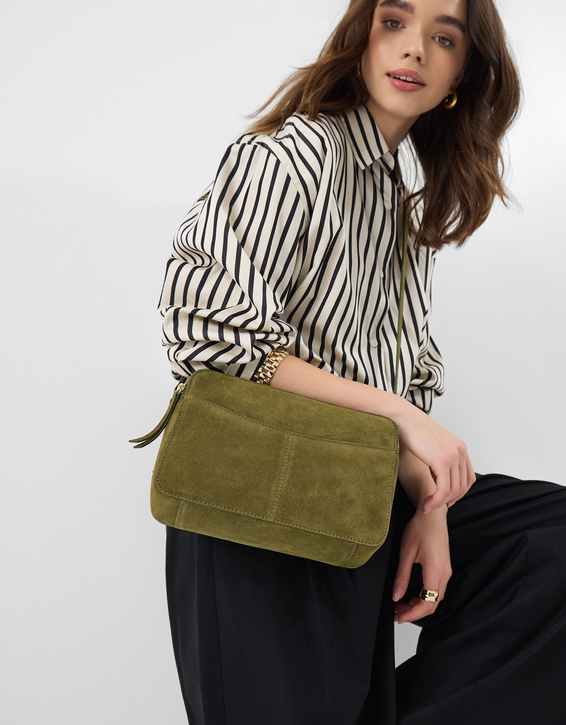 Double Zip Suede Camera Bag | Leather Bags | Accessorize UK