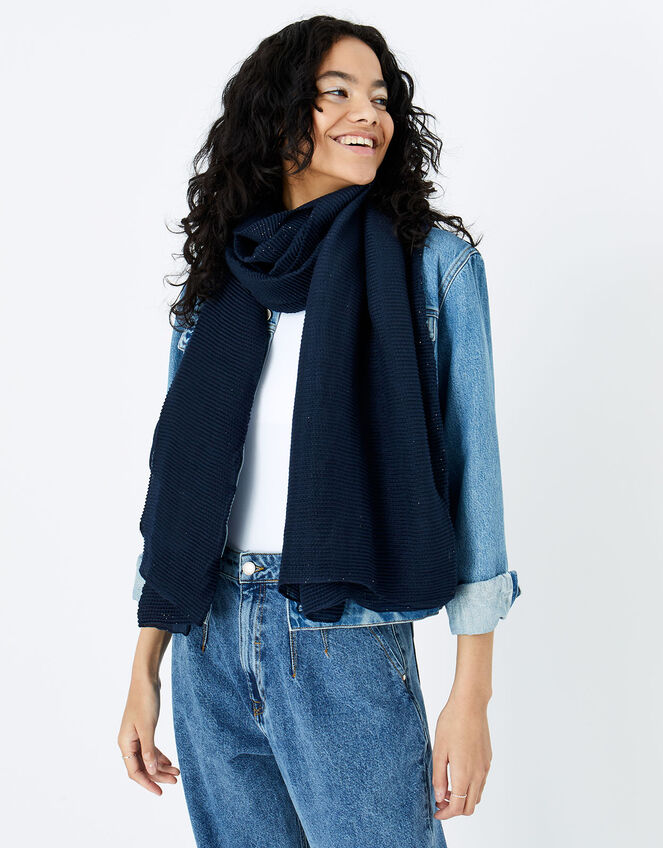 Glitter Pleat Scarf, Blue (NAVY), large