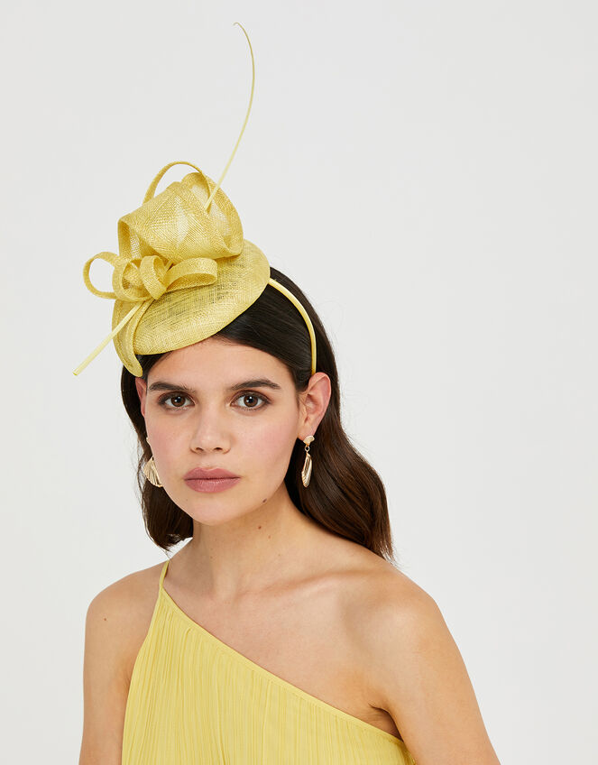 Loops and Quill Pill Box Fascinator Headband, Yellow (YELLOW), large