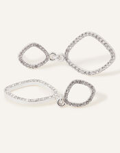 Pave Organic Oval Short Drop Earrings, Silver (SILVER), large