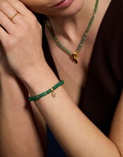 14ct Gold-Plated Healing Stone Bead Charm Bracelet, Green (GREEN), large