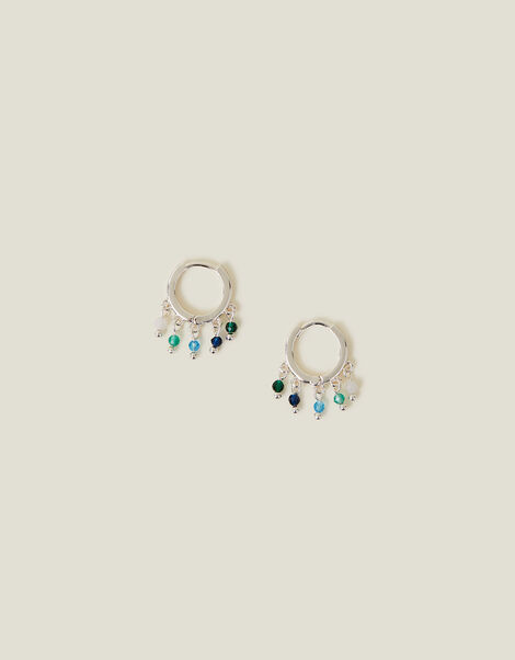 Sterling Silver-Plated Beaded Charm Hoops, , large