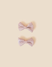 Kids Embroidered Bow Hair Clips Set of Two, , large