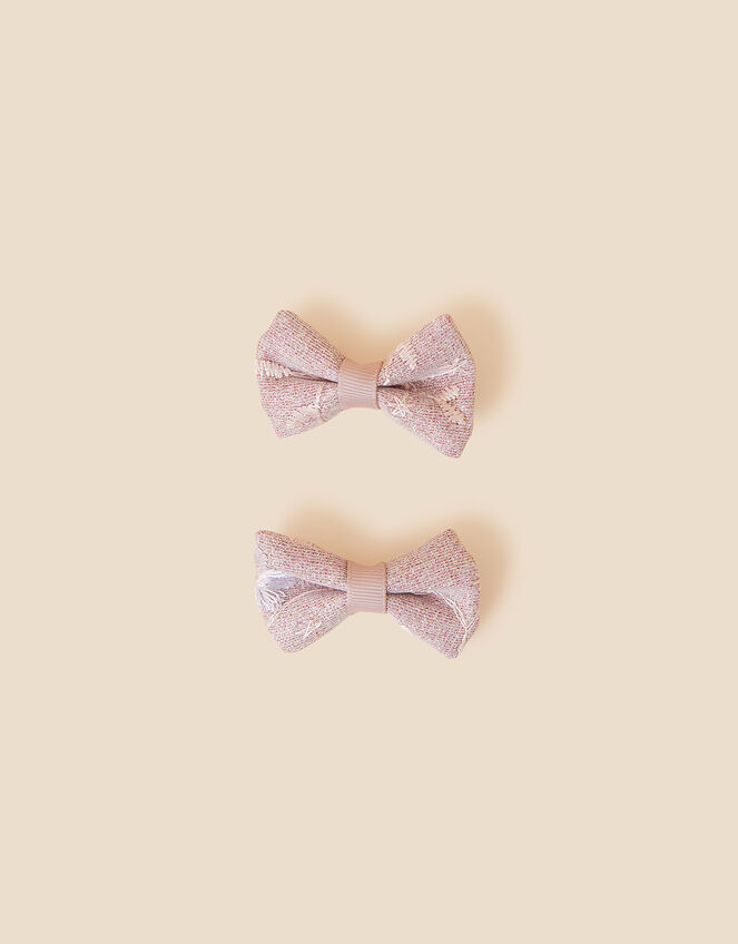 Kids Embroidered Bow Hair Clips Set of Two, , large