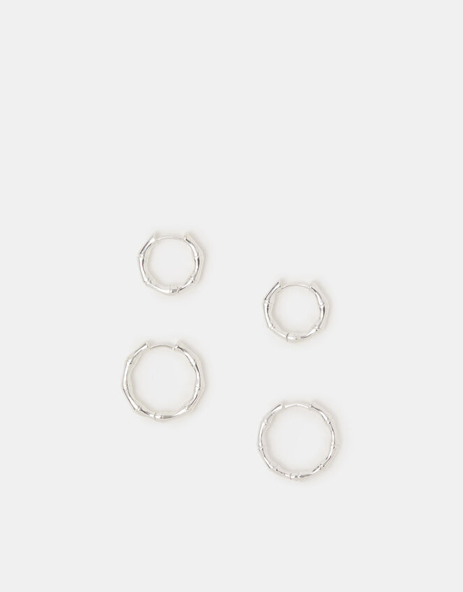 2-Pack Sterling Silver-Plated Bamboo Hoop Earrings, , large