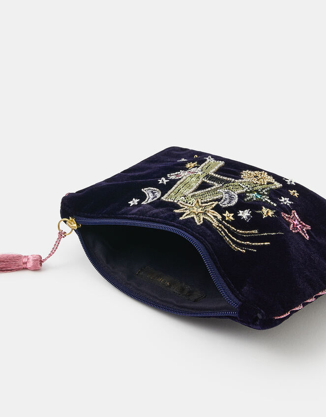 Embellished Initial Velvet Pouch, Blue (NAVY), large