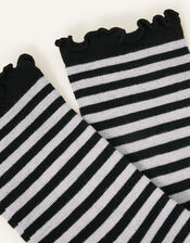 Stripe and Frill Socks, Black (BLACK), large
