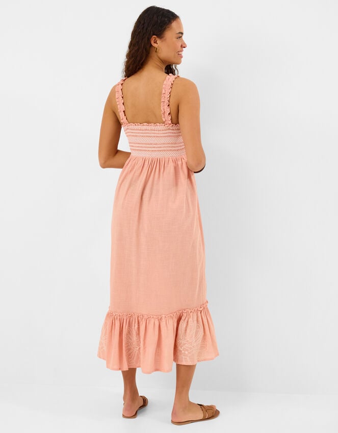 Floral Embroidered Smocked Midi Dress, Pink (PINK), large