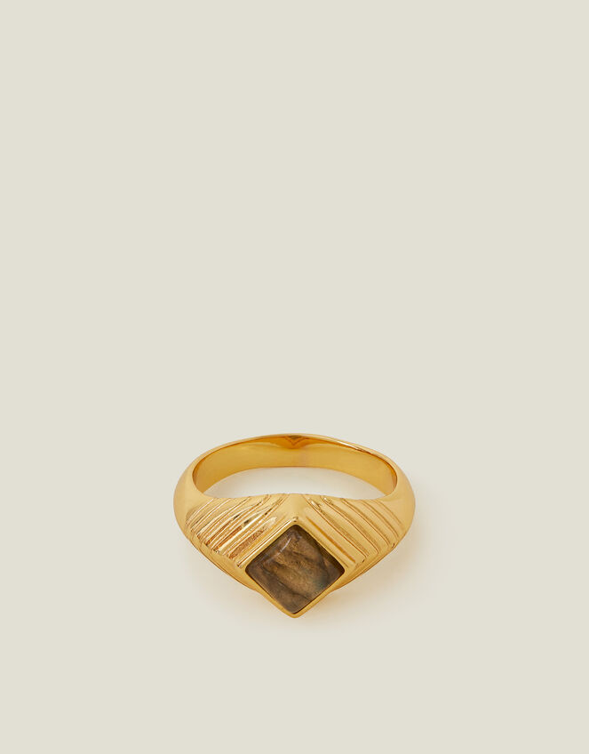 14ct Gold-Plated Ridge Stone Ring, Gold (GOLD), large
